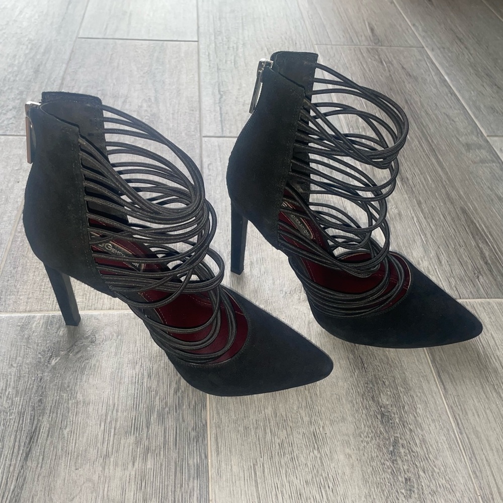 BCBGENERATION Caliko Black Suede Strappy Heels Size 6
